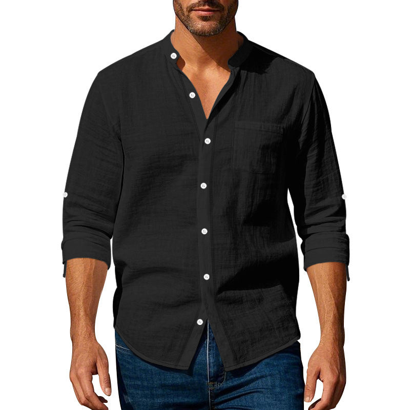 Long Sleeve Stand Collar Casual Men's Pocket Shirt