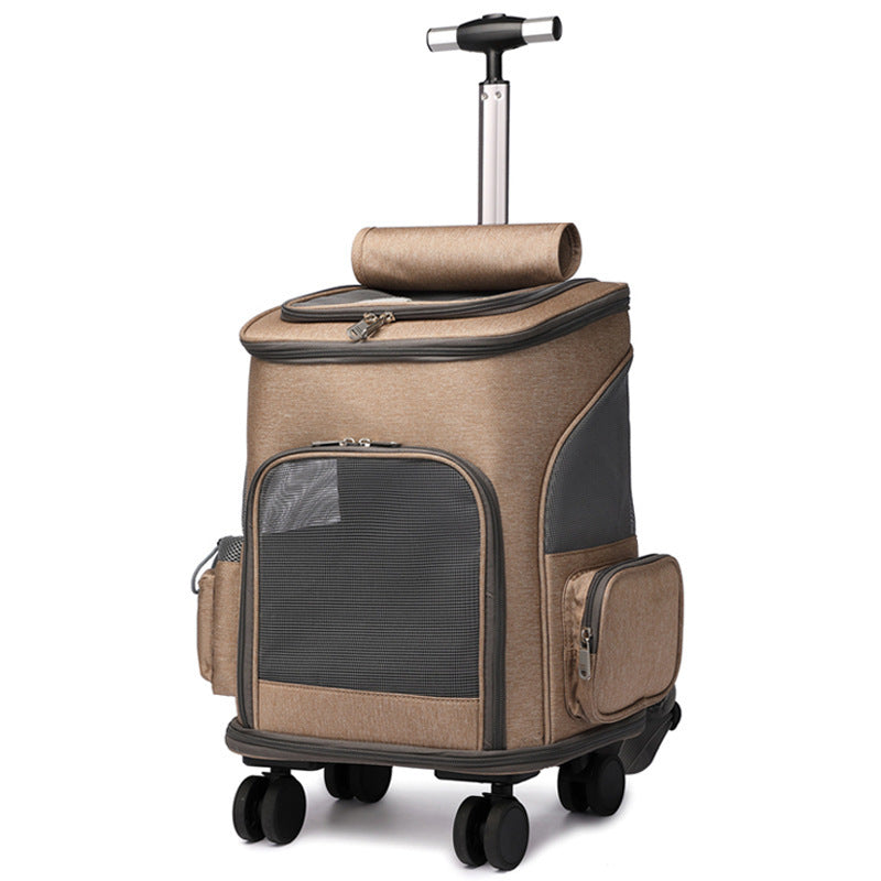 Portable Folding Trolley Pet Backpack – Travel-Friendly Cat Backpack with Universal Wheels