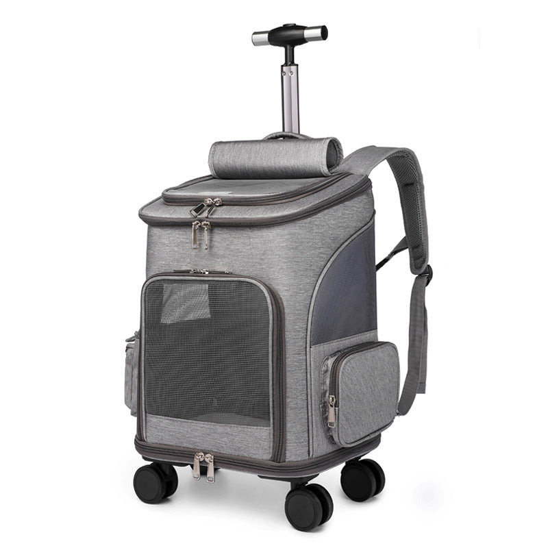 Portable Folding Trolley Pet Backpack – Travel-Friendly Cat Backpack with Universal Wheels