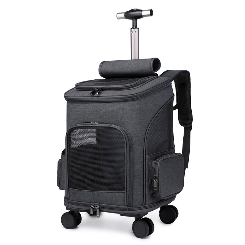 Portable Folding Trolley Pet Backpack – Travel-Friendly Cat Backpack with Universal Wheels