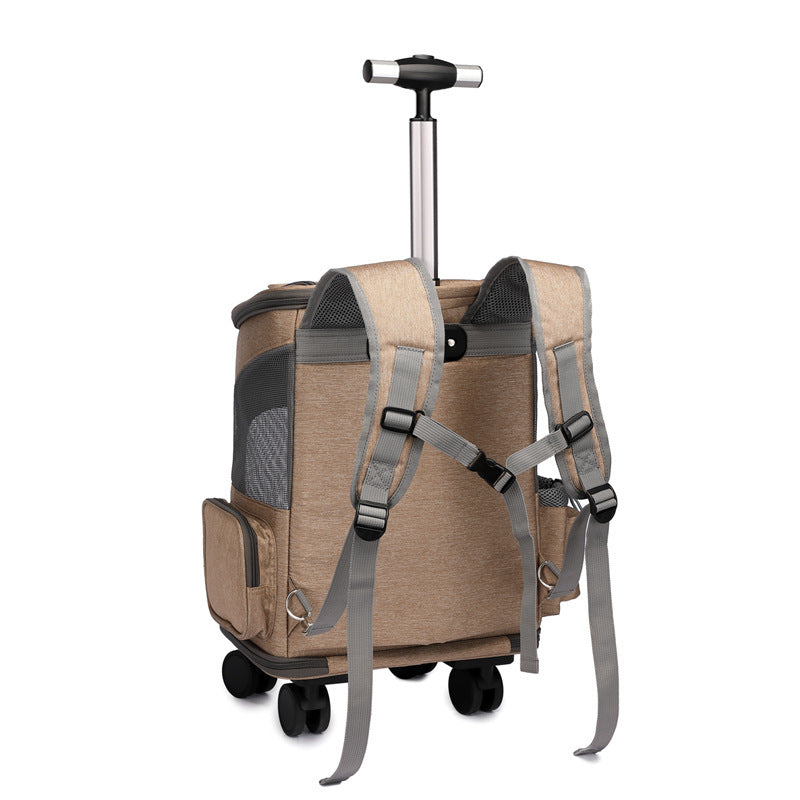 Portable Folding Trolley Pet Backpack – Travel-Friendly Cat Backpack with Universal Wheels