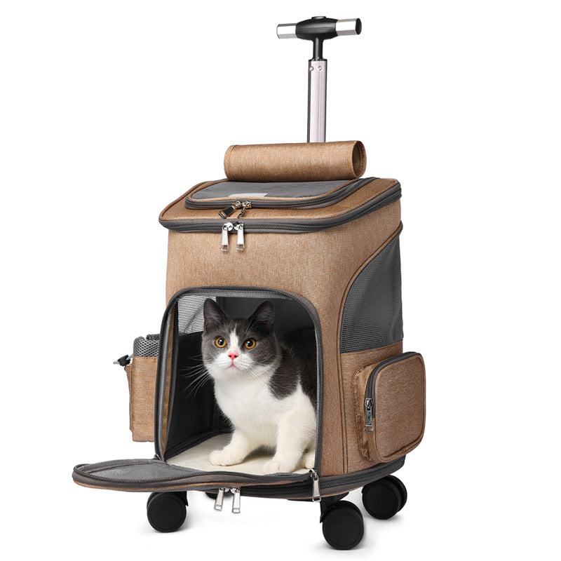 Portable Folding Trolley Pet Backpack – Travel-Friendly Cat Backpack with Universal Wheels