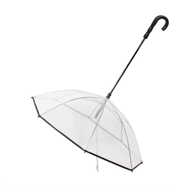 Dog Transparent Umbrella with Leash – Waterproof Pet Umbrella with Removable Traction Chain