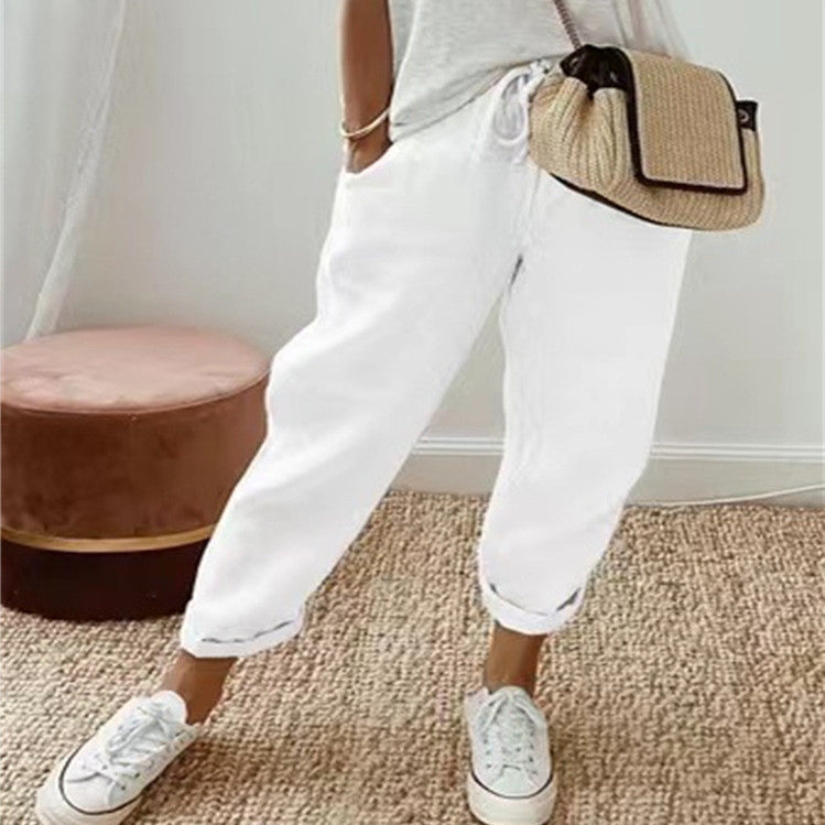 Women's Casual Cotton Linen Solid Color Pants – Comfortable & Stylish