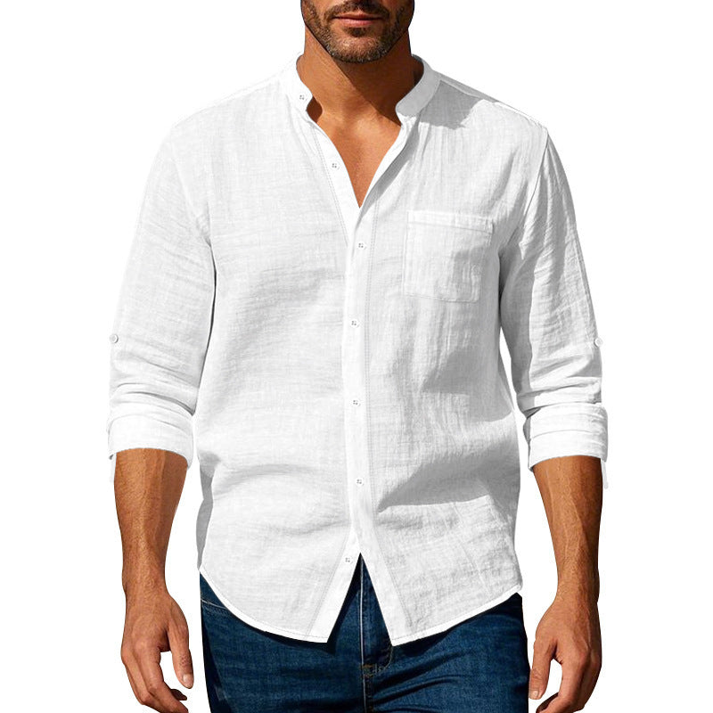 Long Sleeve Stand Collar Casual Men's Pocket Shirt