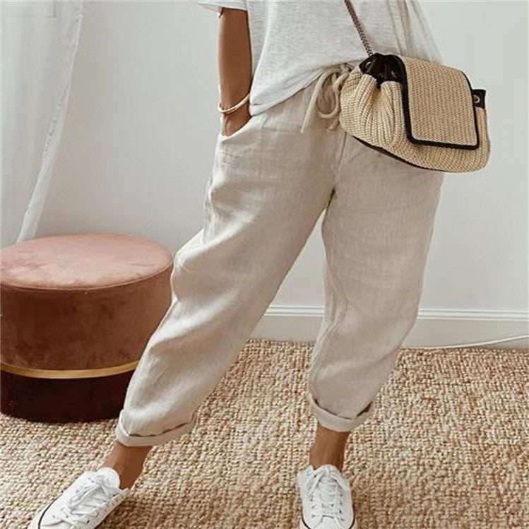 Women's Casual Cotton Linen Solid Color Pants – Comfortable & Stylish