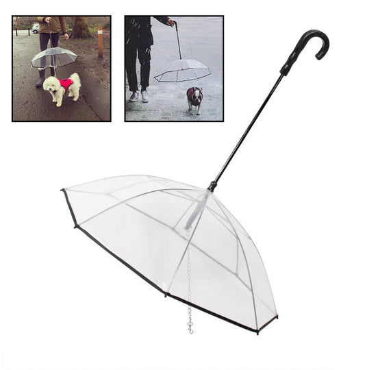 Dog Transparent Umbrella with Leash – Waterproof Pet Umbrella with Removable Traction Chain